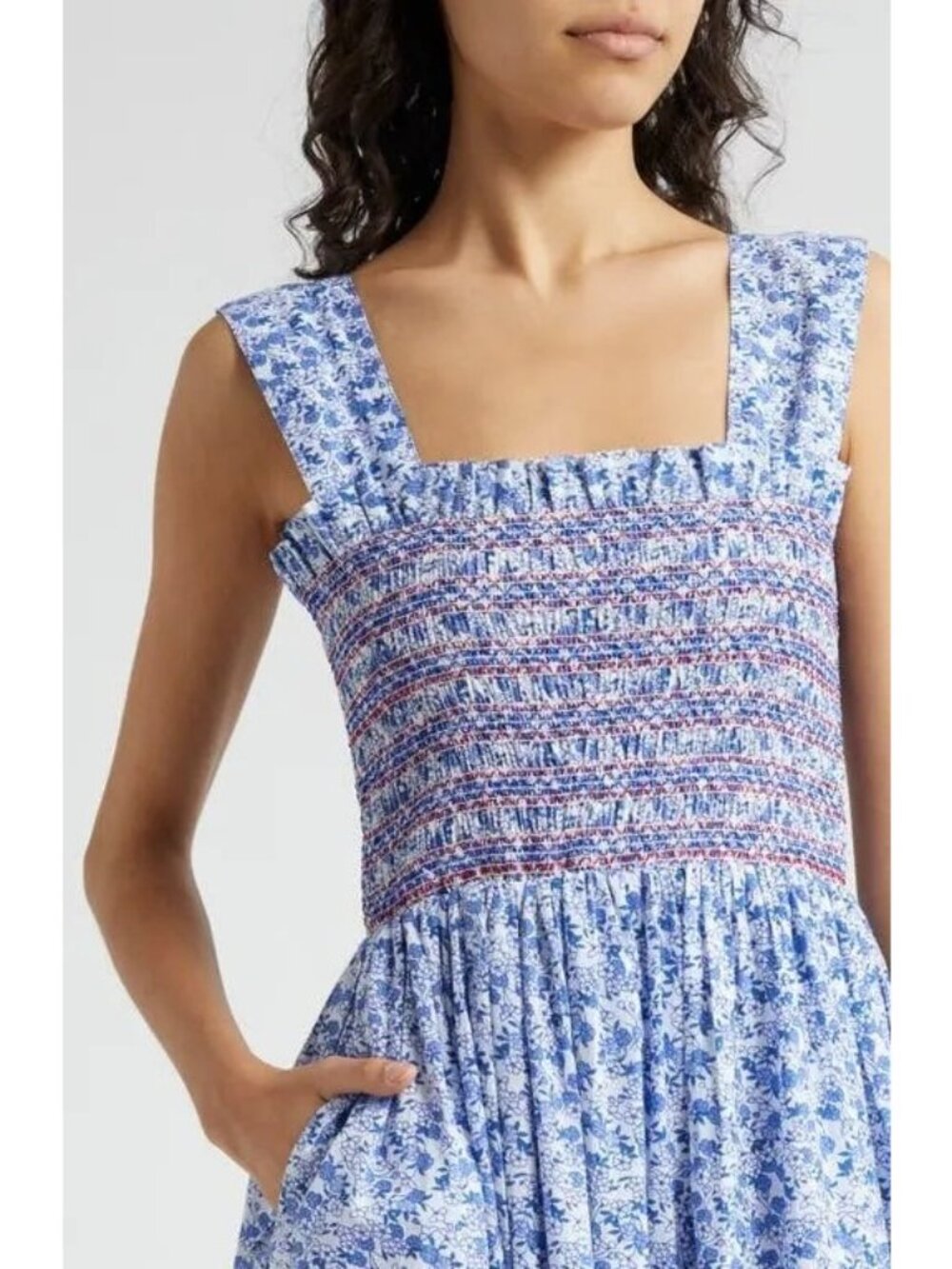 🆕 Mille Garden Smocked Floral Midi Dress Cotton Large 8-10 - Picture 4 of 12